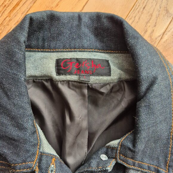 2 in 1 Geisha Jeans Denim Pinstripe Blazer Jean Jacket Layer - Picture 4 of 12